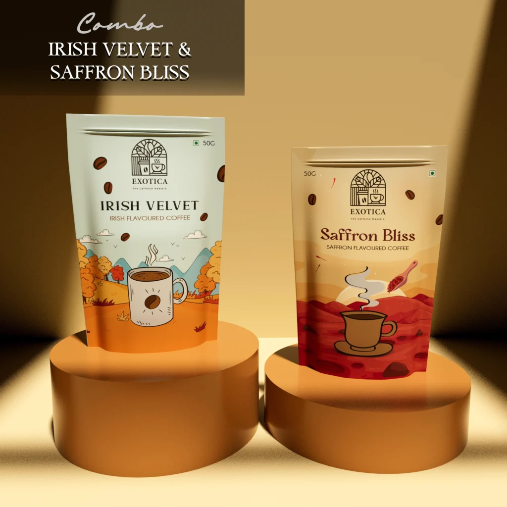 Exotica Irish Velvet and Saffron Bliss flavoured coffee combo pack