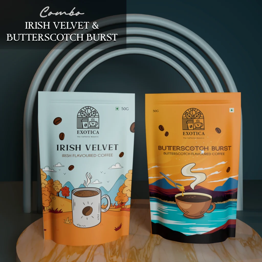 Exotica Irish Velvet and Butterscotch Burst flavoured coffee combo pack