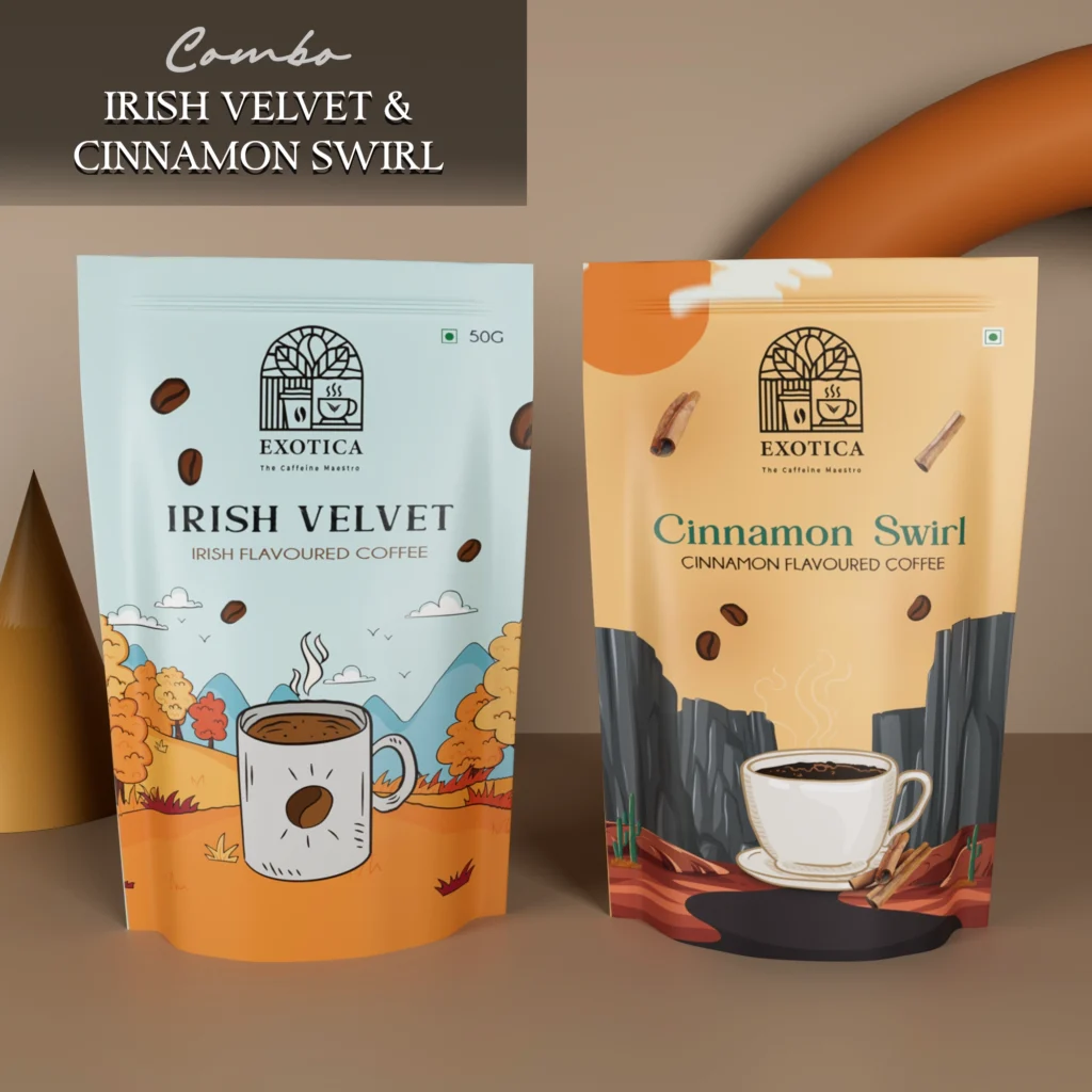 Exotica Irish Velvet and Cinnamon Swirl flavoured coffee combo pack
