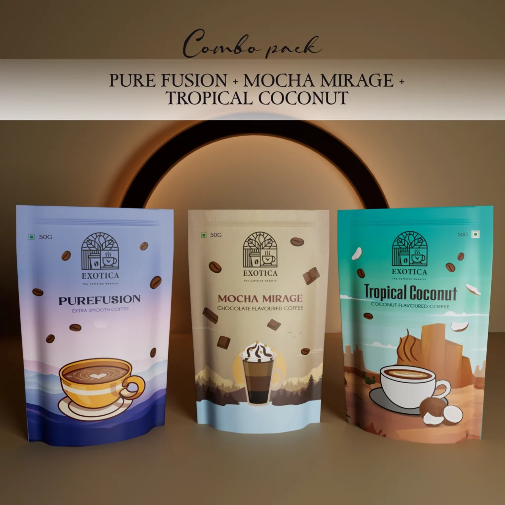 Exotica Mocha Mirage, Pure Fusion and Tropical Coconut triple-flavoured coffee combo pack