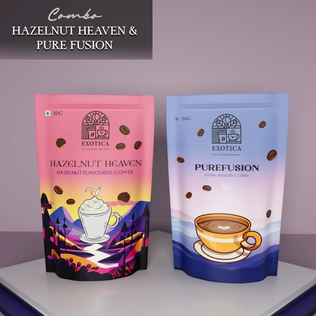 Exotica Hazelnut Heaven and Pure Fusion flavoured coffee combo pack