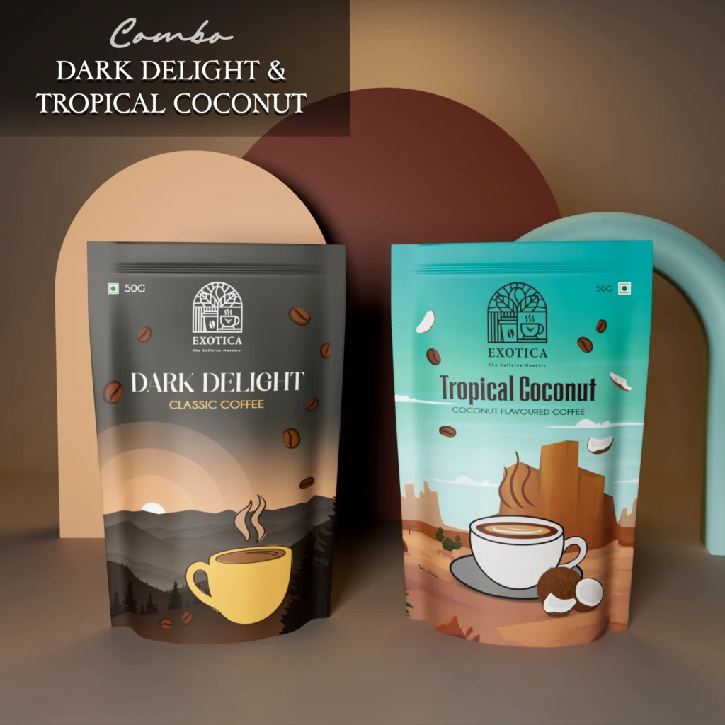 Exotica Dark Delight and Tropical Coconut flavoured coffee combo pack