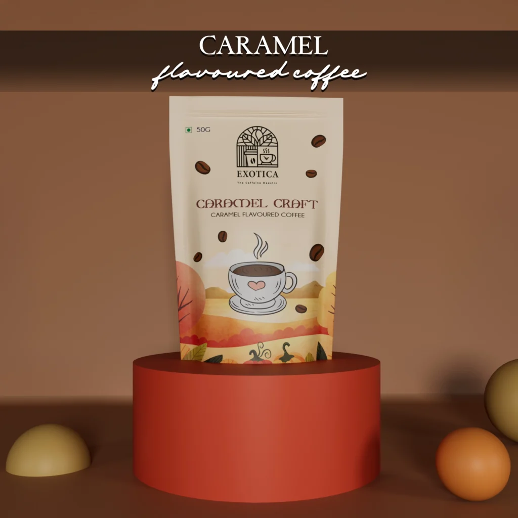 Exotica Caramel Craft Flavoured Coffee pack – smooth caramel instant blend