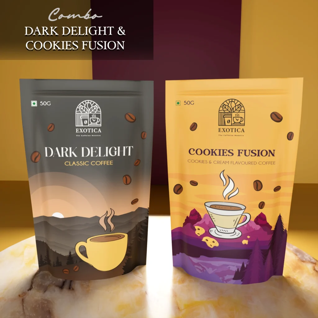 Exotica Dark Delight and Cookies Fusion flavoured coffee combo pack