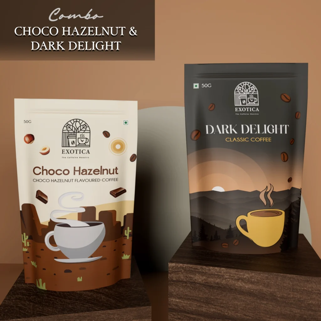 Exotica Choco Hazelnut and Dark Delight flavoured coffee combo pack