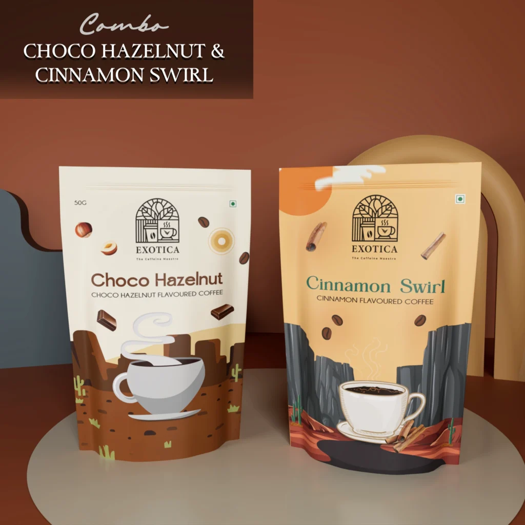 Exotica Choco Hazelnut and Cinnamon Swirl flavoured coffee combo pack