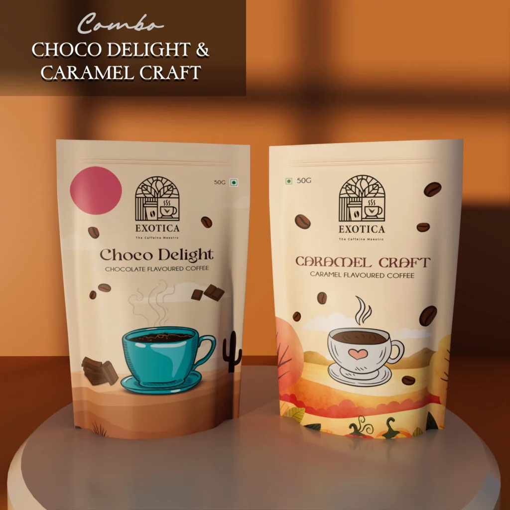 Exotica Choco Delight and Caramel Craft flavoured coffee combo pack