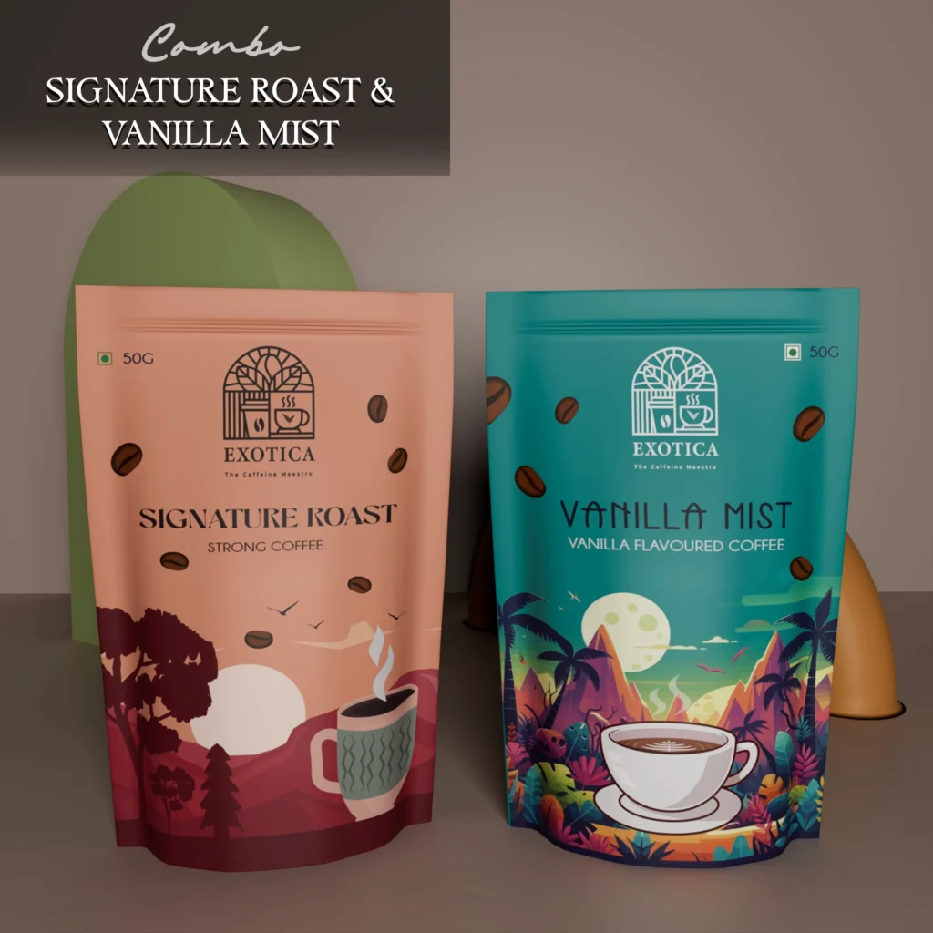 Exotica Signature Roast and Vanilla Mist flavoured coffee combo pack