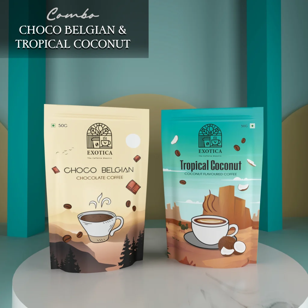 Exotica Choco Belgian and Tropical Coconut flavoured coffee combo pack