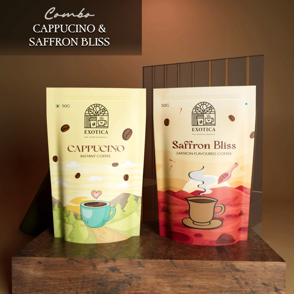 Exotica Cappuccino and Saffron Bliss flavoured coffee combo pack