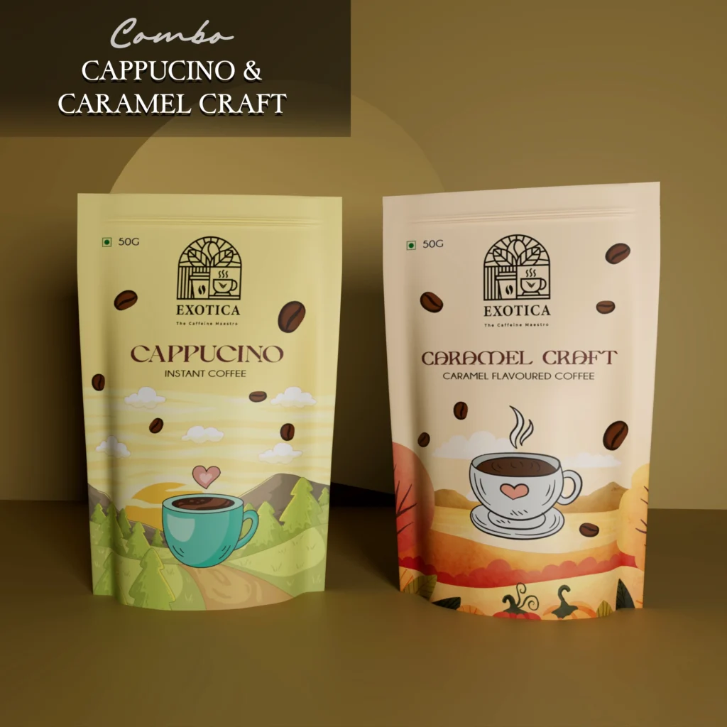 Exotica Cappuccino and Caramel Craft flavoured coffee combo pack