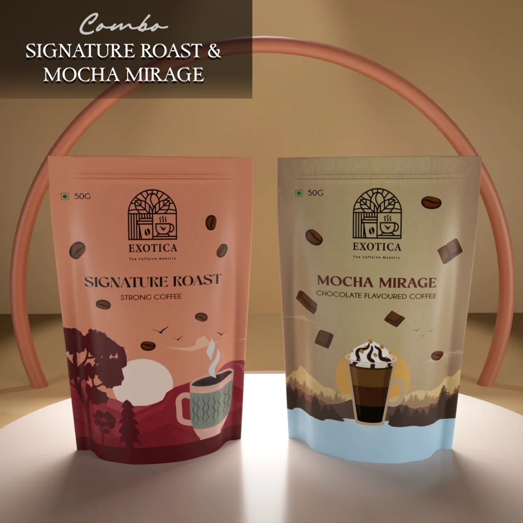Exotica Signature Roast and Mocha Mirage flavoured coffee combo pack