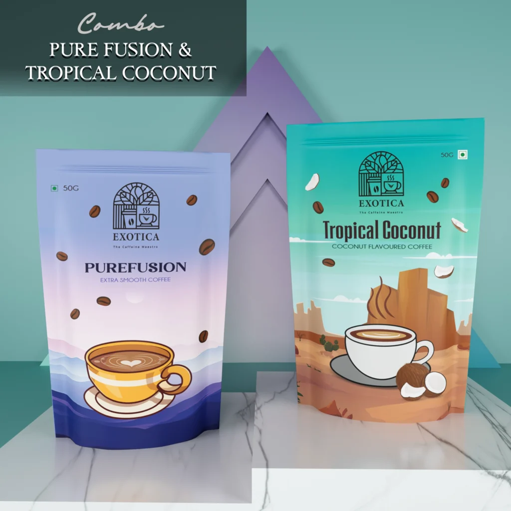 Exotica Pure Fusion and Tropical Coconut flavoured coffee combo pack