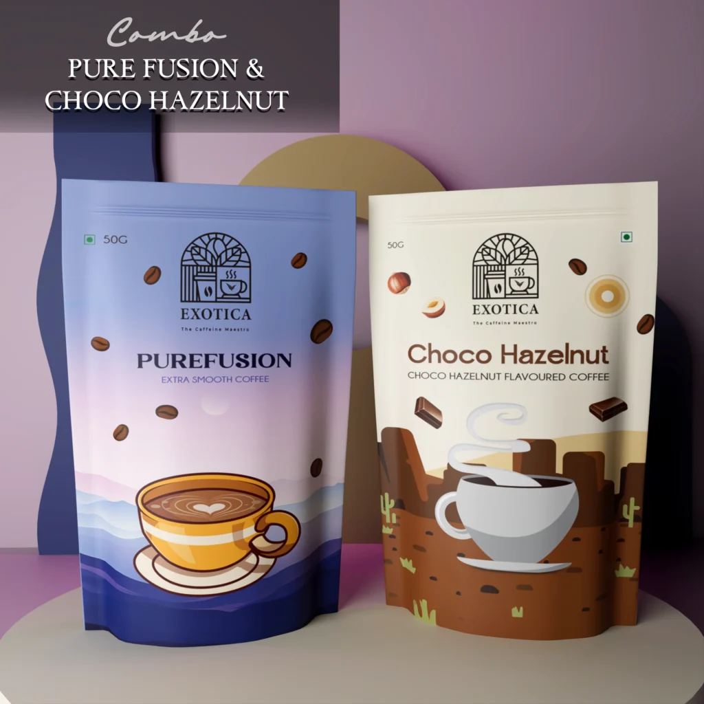 Exotica Pure Fusion and Choco Hazelnut flavoured coffee combo pack