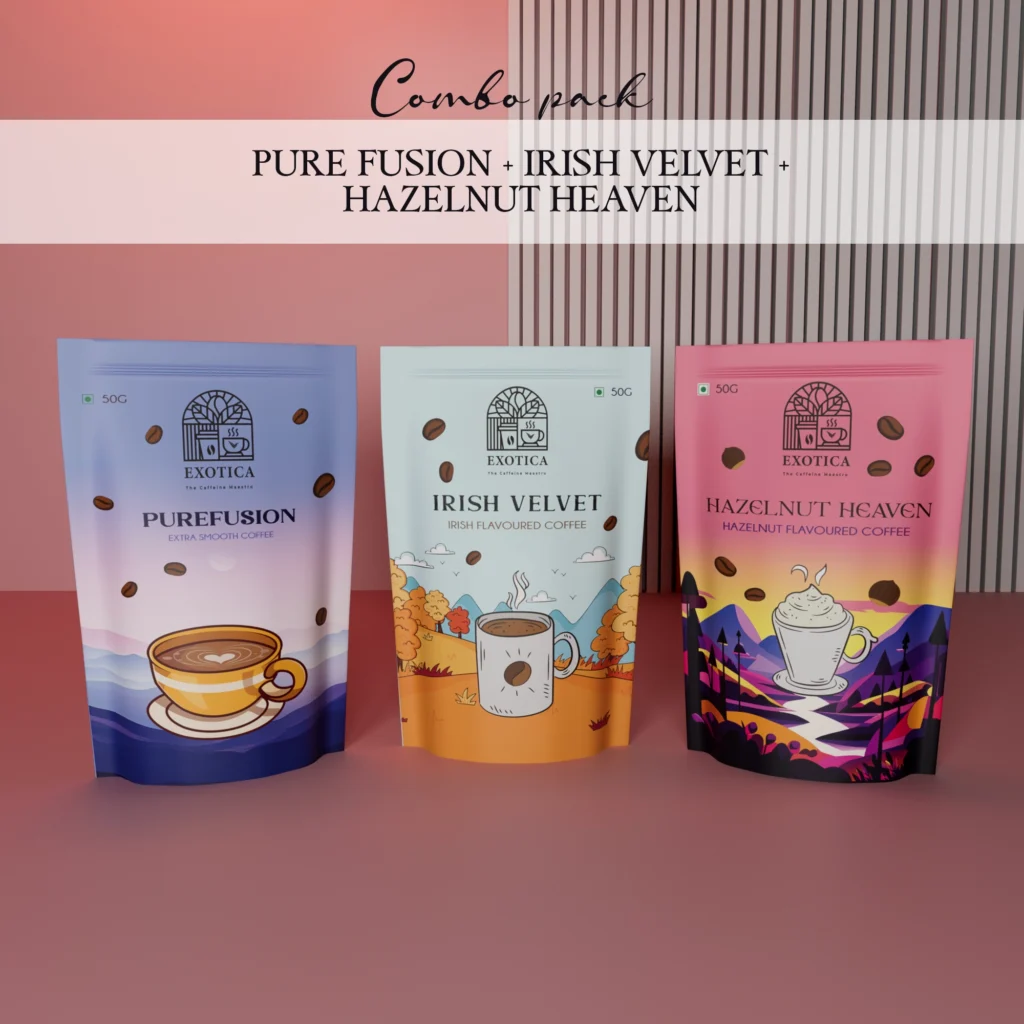 Exotica Pure Fusion, Irish Velvet and Hazelnut Heaven triple-flavoured coffee combo pack
