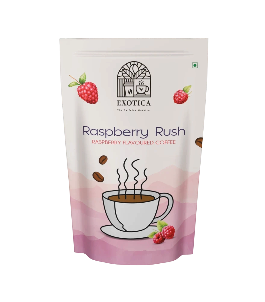 Exotica Raspberry Rush Coffee pack – premium instant coffee with raspberry flavor